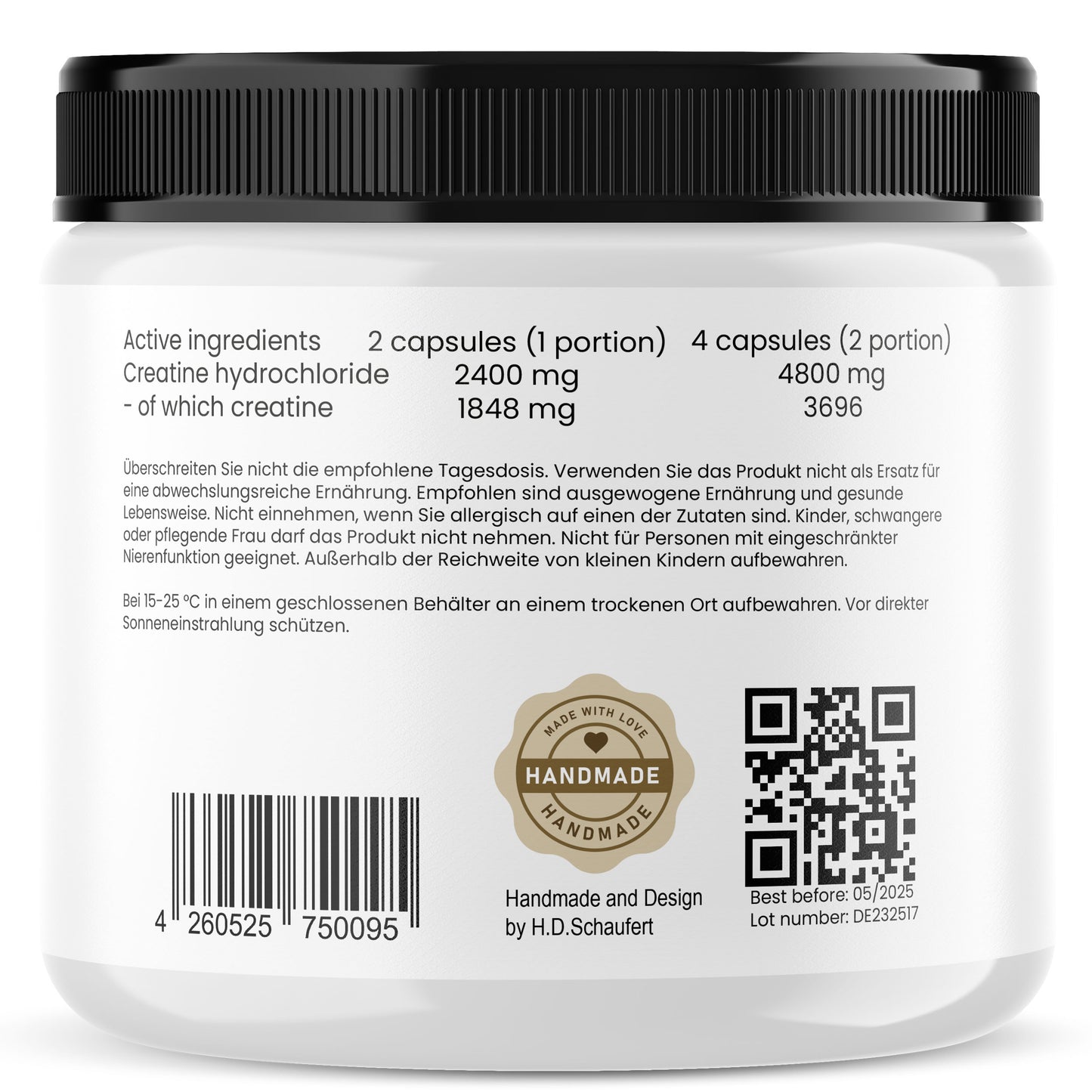 Kreatin HCl 2400 mg – 150 Kapseln