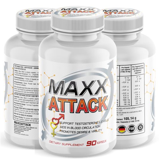 Maxx Attack – Nahrungsergänzung mit L-Arginin, Citrullin & Koffein zur Unterstützung der Gefäßfunktion (90 Kapseln)